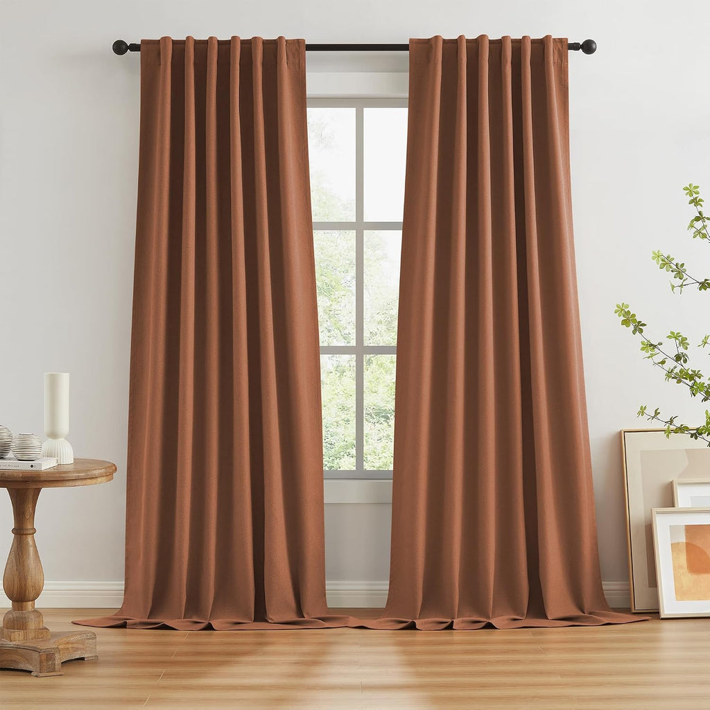 Keqiaosuocai Rust Colored Blackout Curtains 108 Inch Length 9 FT Inches Long for Living Room 2 Panels Sets Hook Belt Back Tab Drapes Rust R…