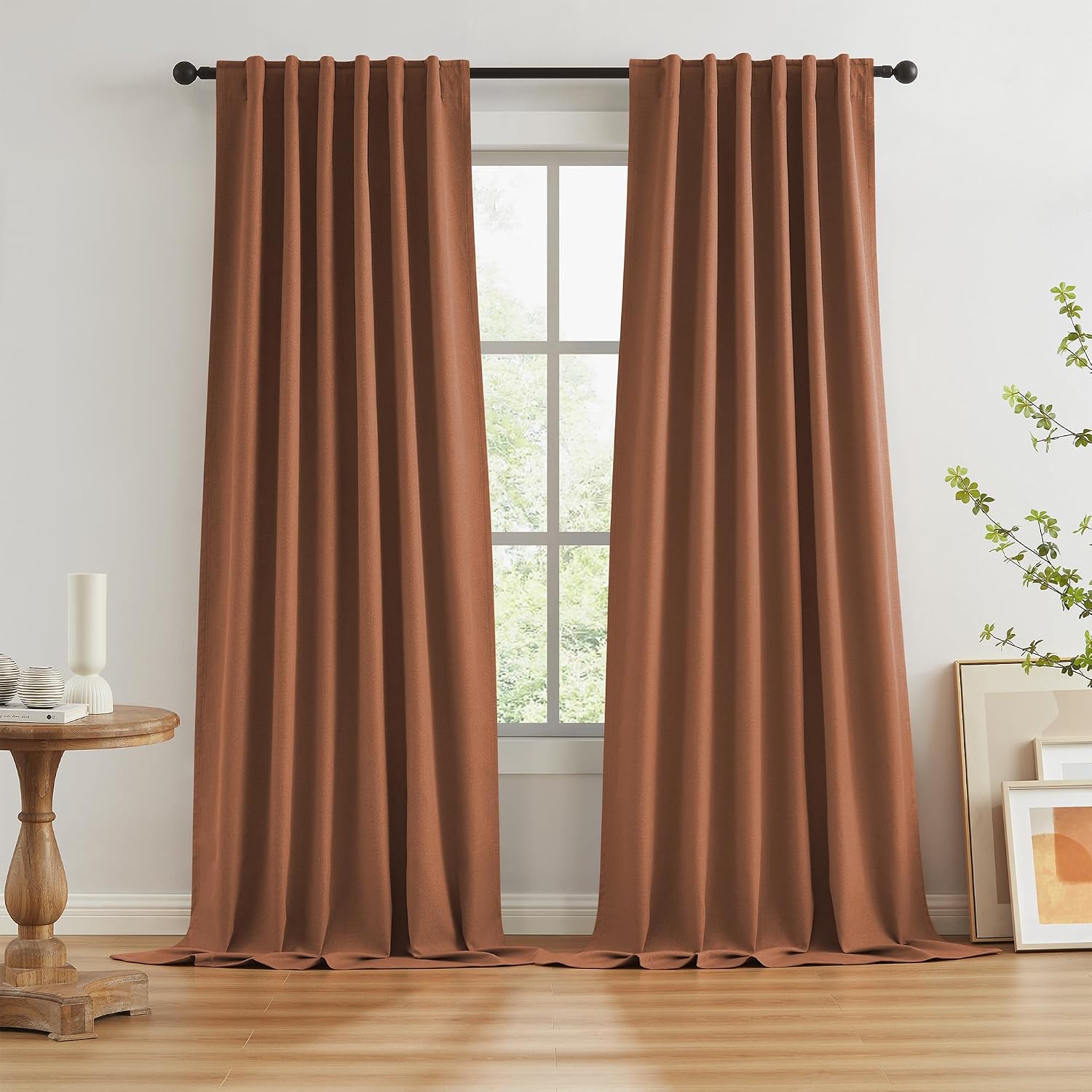 Keqiaosuocai Rust Colored Blackout Curtains 120 Inch Length 10 FT Inches Long for Living Room 2 Panels Sets Hook Belt Back Tab Drapes Rust…