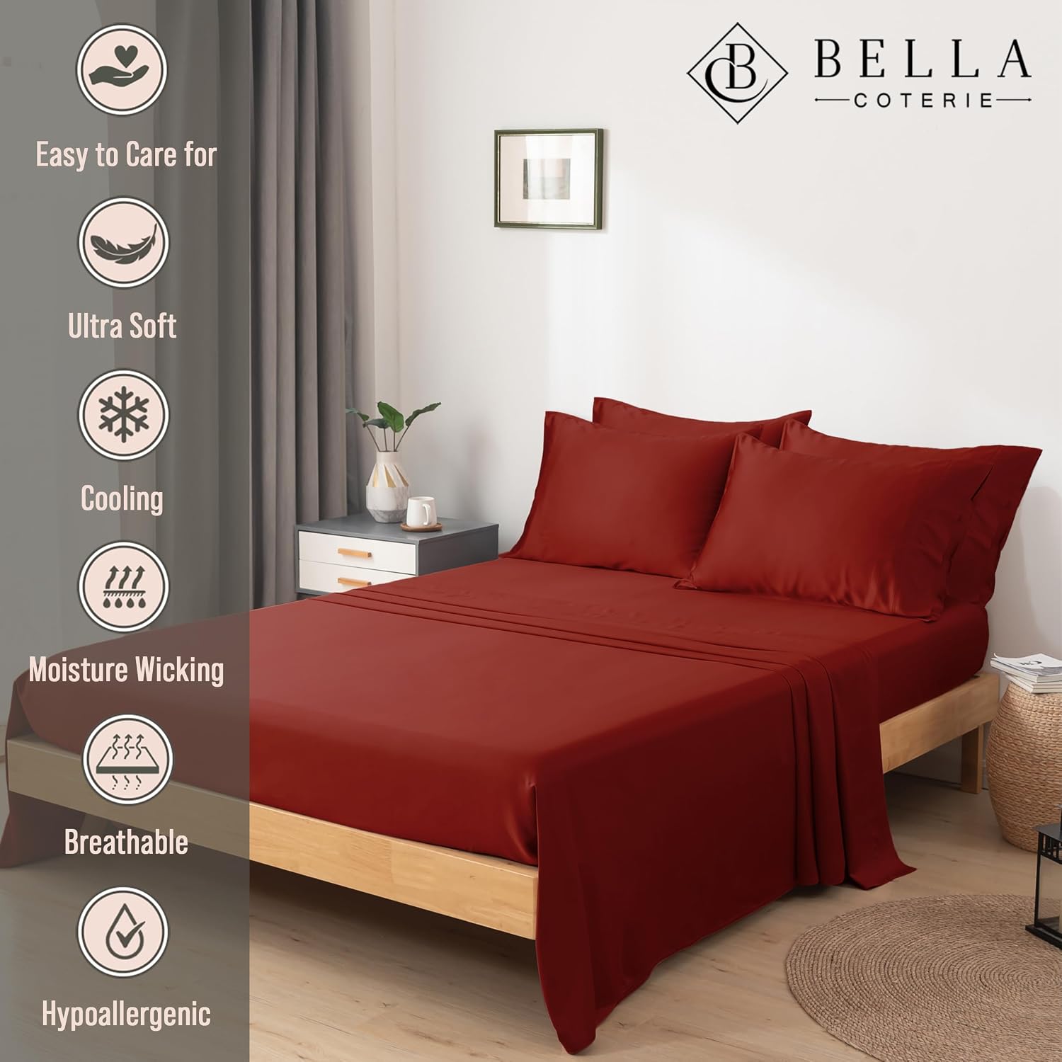 Bella Coterie 7 Piece Luxury Bamboo Viscose Split King Size Sheet Set | 2 Fitted Sheets for Adjustable Beds | 100% Organically Grown |…