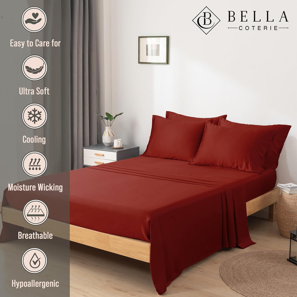 Bella Coterie 6 Piece Luxury Bamboo Viscose King Size Sheet Set | 100% Organically Grown | Cooling for Hot Sleepers | 18" Deep Pocket |…