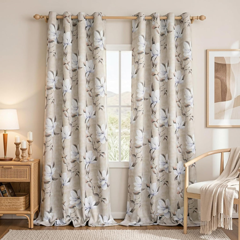 Myskyhome MYSKY HOME 95% Floral Boho Blackout Curtains 84 Inches Long 2 Panels Set for Living Room - Thermal Insulated Energy Efficient Whi…