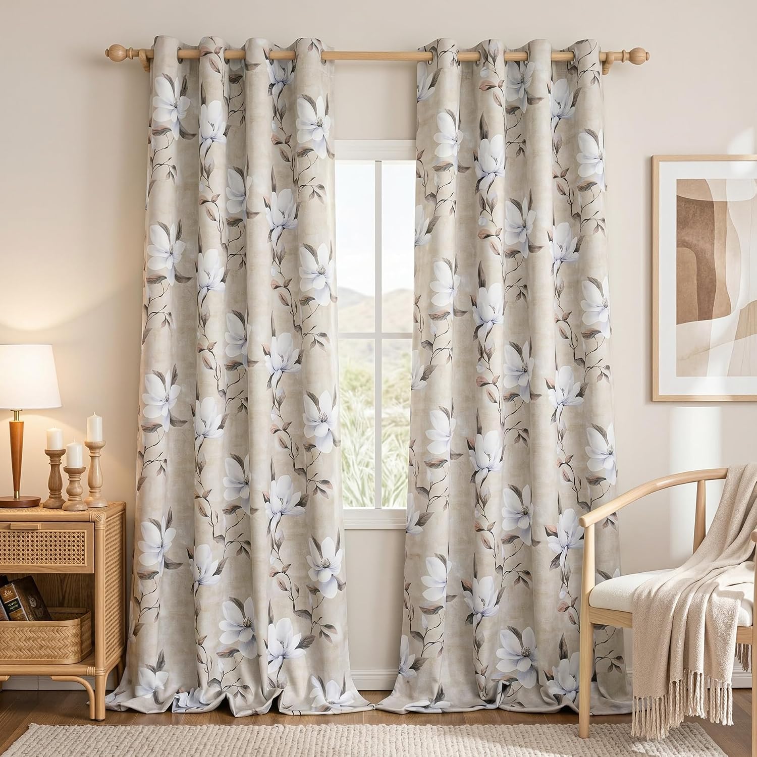 Myskyhome MYSKY HOME 95% Floral Boho Blackout Long Curtains 96 Inches Long 2 Panels - Thermal Insulated Light Blocking Drapes Spring White…