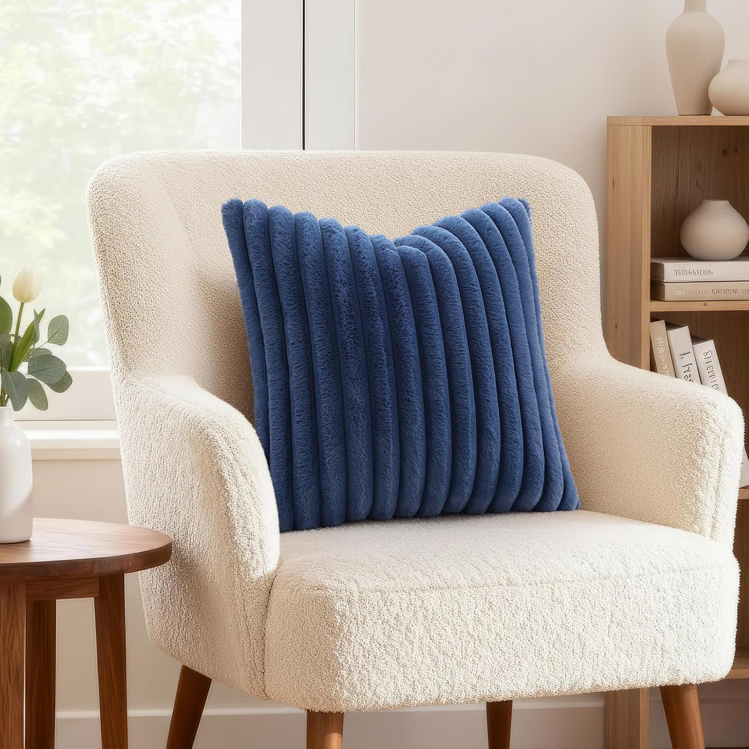 decorUhome Cozy Faux Fur Throw Pillow Covers 20x20 Set of 2 Decorative Soft Plush Striped Modern Farmhouse Boho Couch Pillow Cases with Vel…