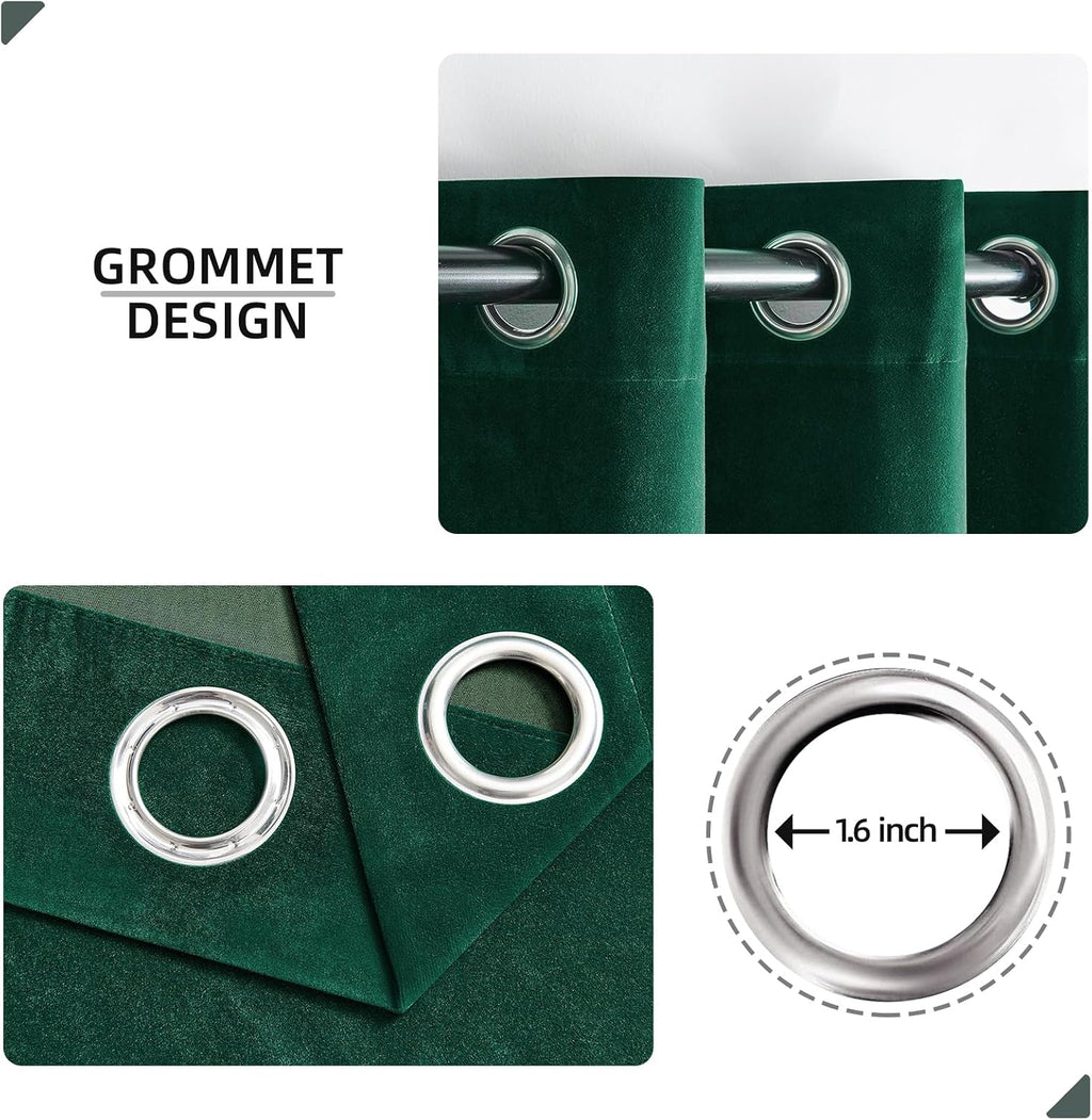 Joydeco Dark Green Velvet Curtains 84 Inches Length, Grommet Curtains 2 Panels, Thermal Insulated Privacy Room Darkening Window Drapes for…