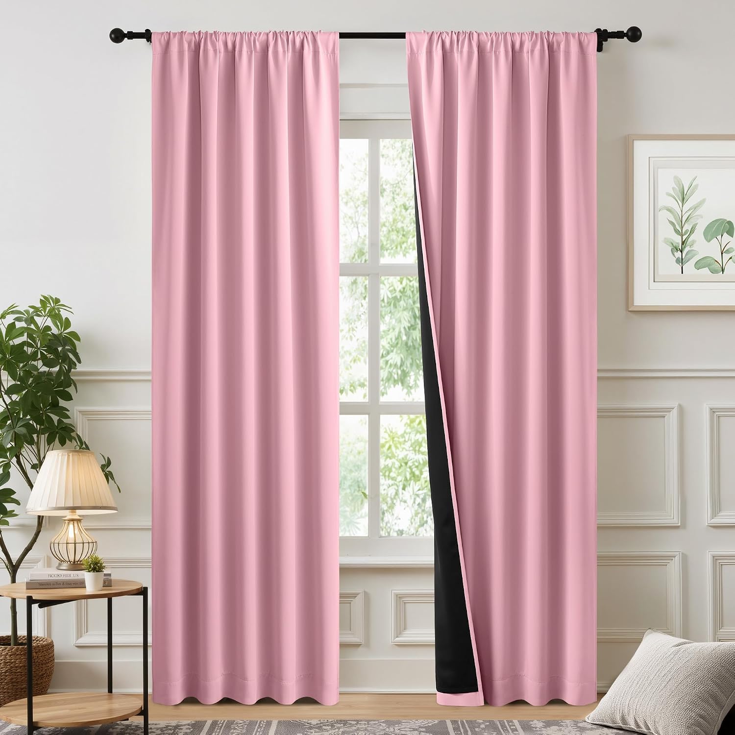 Nicetown Crystal Pink Blackout Curtains for Girls Bedroom, 52x84 Inches 2 Panels Energy Efficient Thermal Insulated Drapes, Rod Pocket Blac…