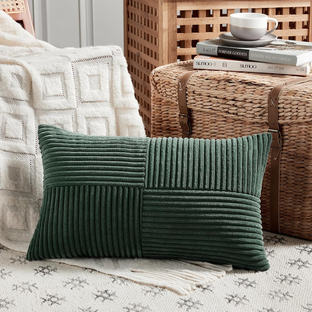 Fancy Homi Set of 2 Dark Green Lumbar Decorative Throw Pillow Covers 16x32 Inch for Living Room Couch Bed, Boho Farmhouse Forest Green…
