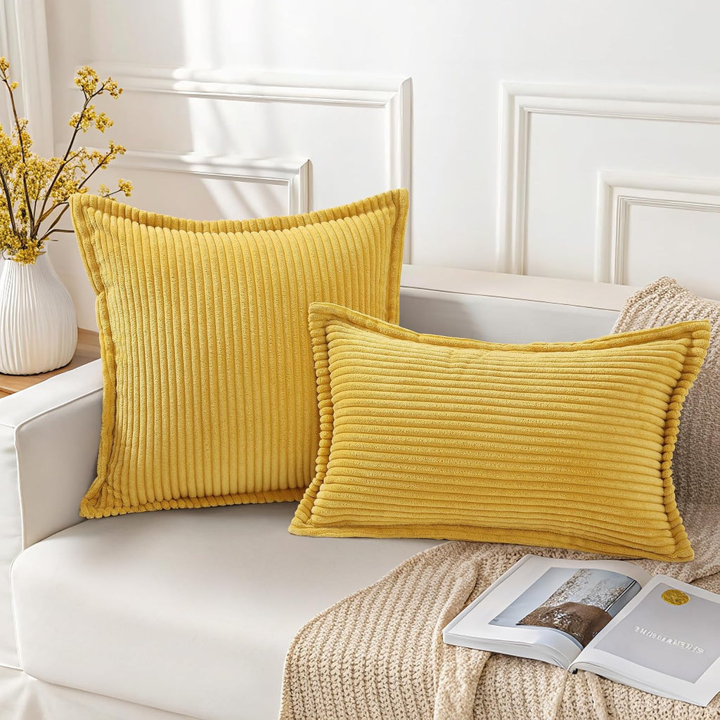 Mecatny Corduroy Summer Throw Pillow Covers 26x26 Set of 2, Neutral Decorative Soft Boho Couch Pillow Covers with Broadside for Sofa…