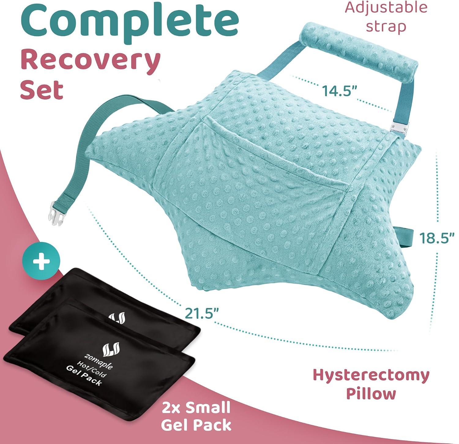 Zomaple Recovery Hysterectomy Pillow with Strap & 2 Gel Pack – Post Abdominal Surgery Must Haves – Ideal for C-Section, Laparoscopic & Hern…