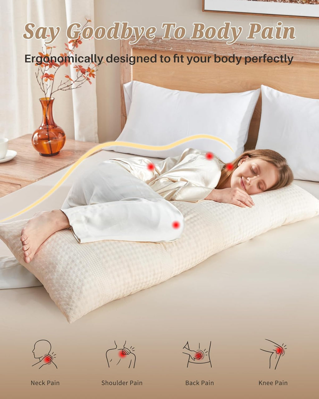 YZ HOME Waffle Weave Body Pillow for Adults - Memory Foam Body Pillow with Removable Pillowcase - Firm and Fluffy - Large Long Bed…
