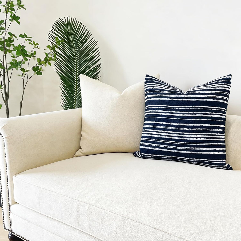 Slow Cow Boho Chenille Textured Woven Stripe Throw Pillow Covers 18 x18 Decorative Cushion Cover Pillow Cover Chenille Pillow Case Navy Blue