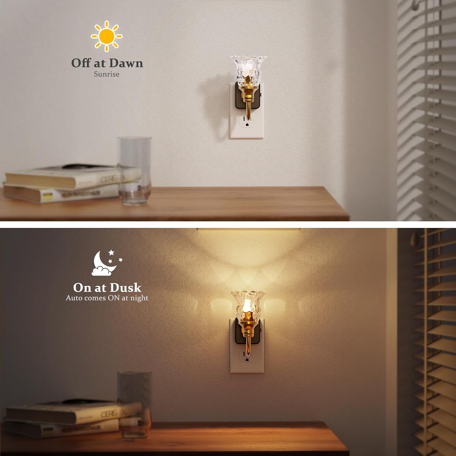JandCase Night Light, Floral Night Lights Plug into Wall, Glass Flower LED Nightlight, 0-100 LM Dimmable Nightlights with Light Sensor…