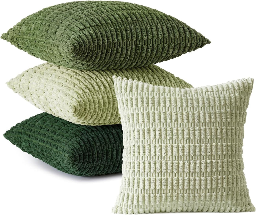 MIULEE Soft Corduroy Spring Throw Pillow Covers Set of 4 Forest Green 18x18 Inch Modern Farmhouse Boho Decorative Accent Cushion Covers…