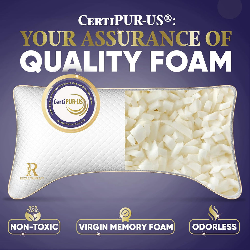 Royaltherapy Royal relaxation Queen 4-Pack Memory Foam Pillow, Adjustable Shredded Odor-Free Cut-Out Bed Pillow for Neck & Shoulder…