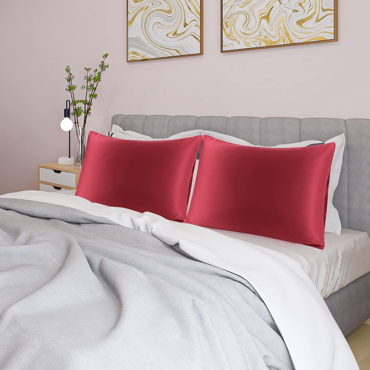 uxcell 2 Pack Silk Satin Pillowcase for Hair and Skin, Cool, Silky, Soft Breathable Pillow Cases Queen Size 20x30 Inch Sateen Pillowcase Bu…