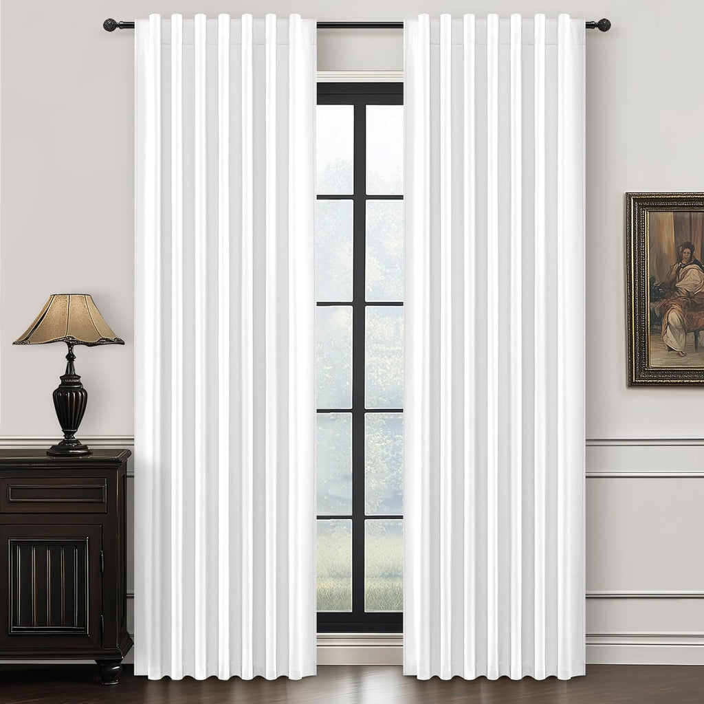 Qjmydeco Brilliant White Linen Textured Blackout Curtains 108 Inches Long for Bedroom 2 Panels, Luxury Floor to Ceiling Pleated Drapes for…