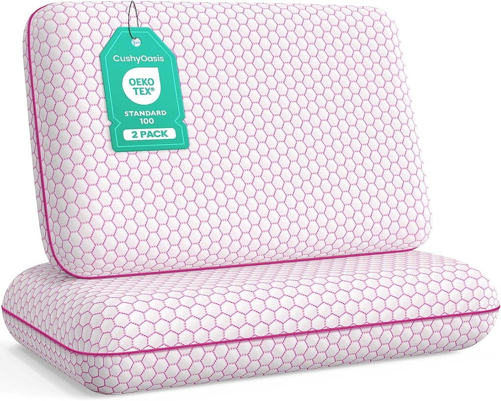 CushyOasis Memory Foam Pillows for Side, Back and Stomach Sleepers, Set of 2, Bed Pillow with Washable Cover and Breathable Mesh, Bed Pillo…