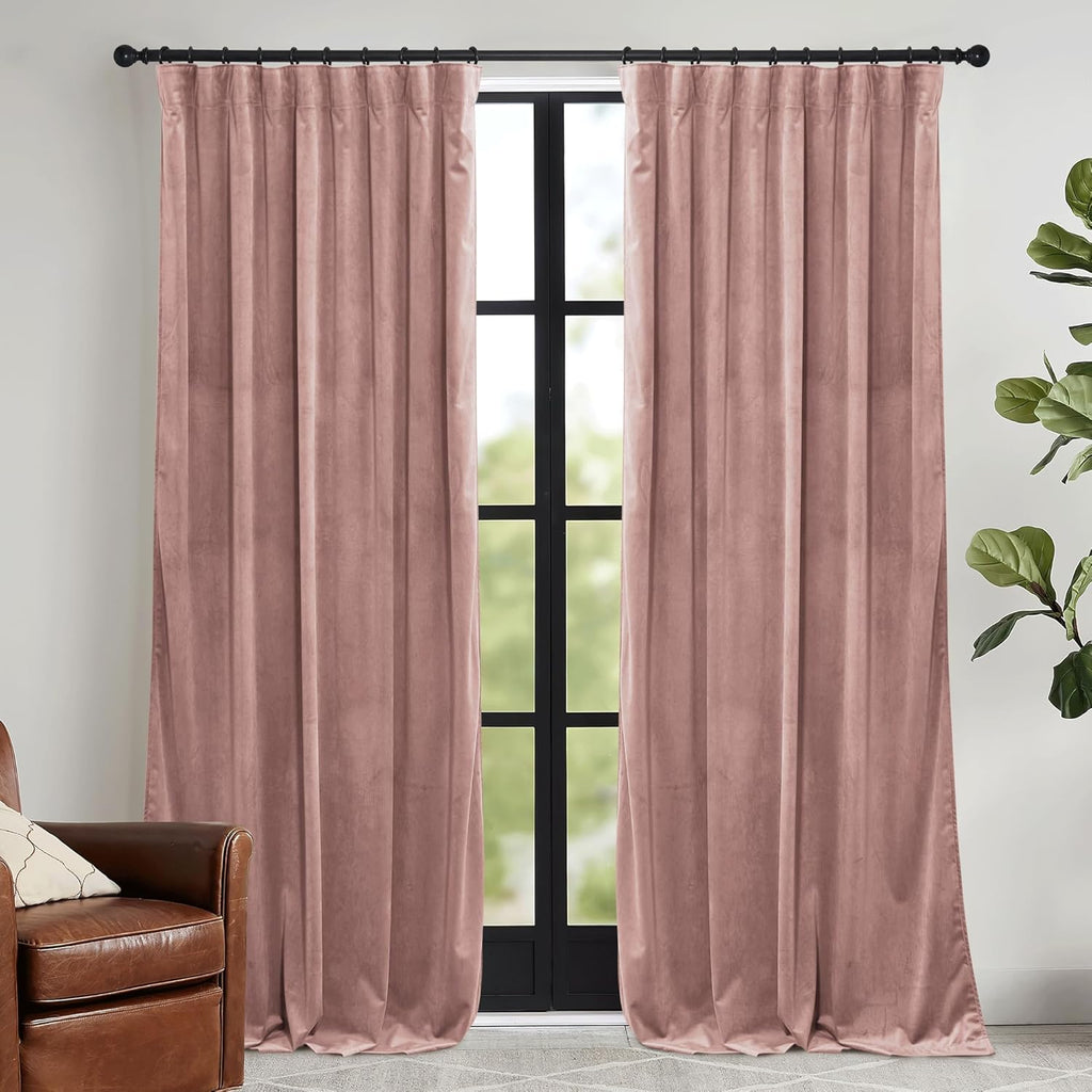 Rybhome RYB HOME Dusty Pink Velvet Curtains for Bedroom Living Room, Thermal Insulated Privacy UV Heat Blocking Luxurious Drapes for Nurser…