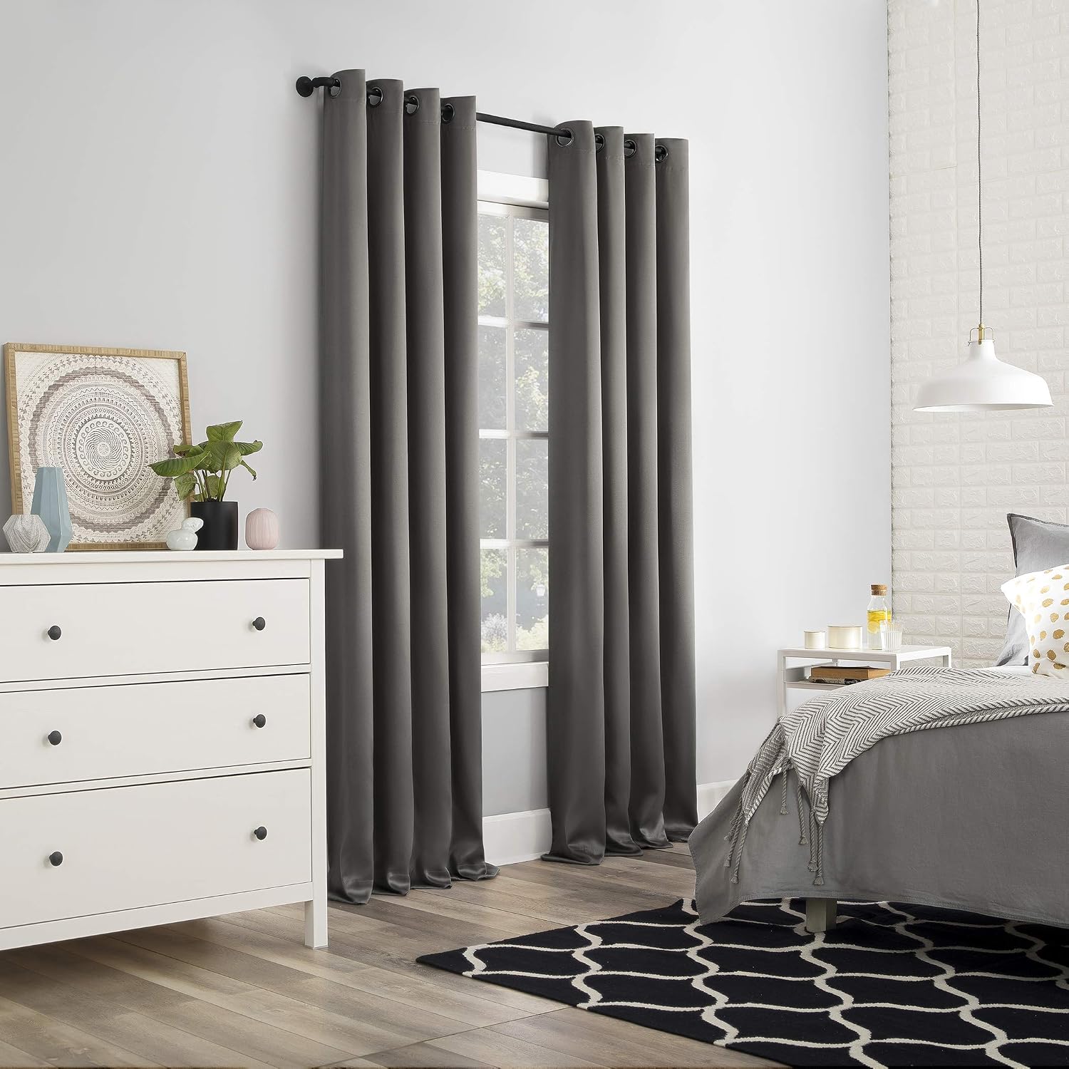 Sun Zero Nordic 2-pack Theater Grade Extreme 100% Blackout Grommet Curtain Panel Pair, 52" x 108", Gray