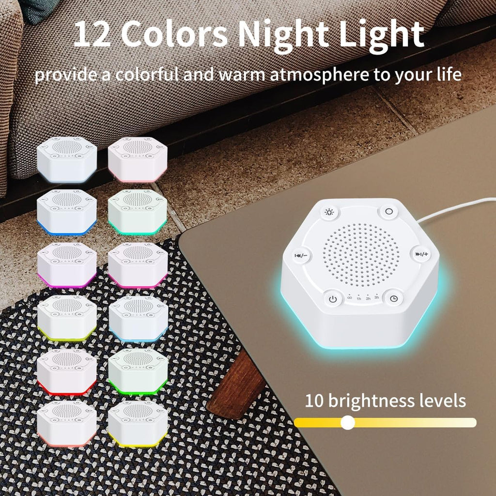 WowSleep White Noise Sound Machines with High Fidelity 30 Unique Non-Looping Soothing Sounds 12 Colors Night Light 4 Timers 10-Level Bright…