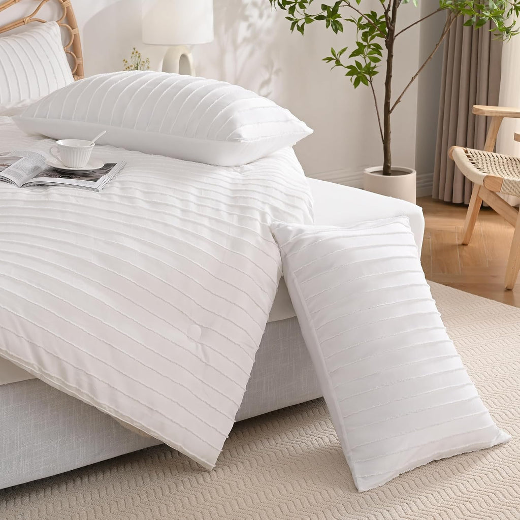 Jellymoni 2 Pack White Pillowcases Standard Size, Soft Microfiber Striped Tufted Pillow Covers with Envelope Closure (Pillows are not Inclu…
