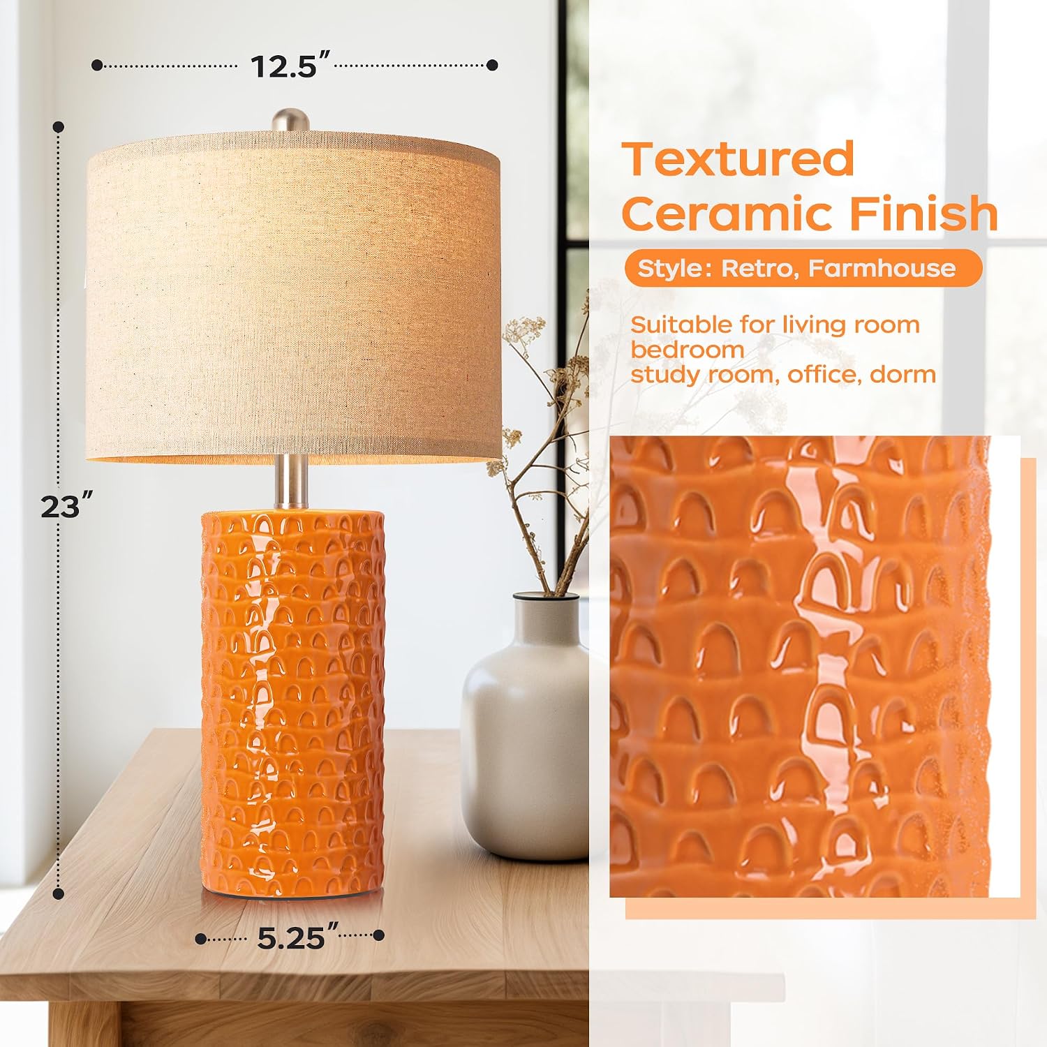 PARTPHONER 23" Modern Ceramic Table Lamp Set of 2, Table Lamps for Living Room, Rustic Farmhouse Bedside Lamps Nightstand lamp for…