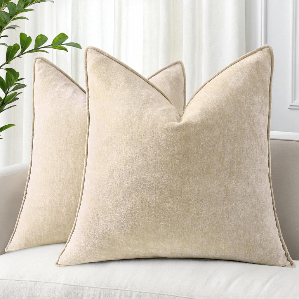 decorUhome Summer Couch Euro Sham Throw Pillow Covers 24x24 Set of 2, Decorative Soft Velvet Modern Cozy Chenille Pillow Cases with Elegant…