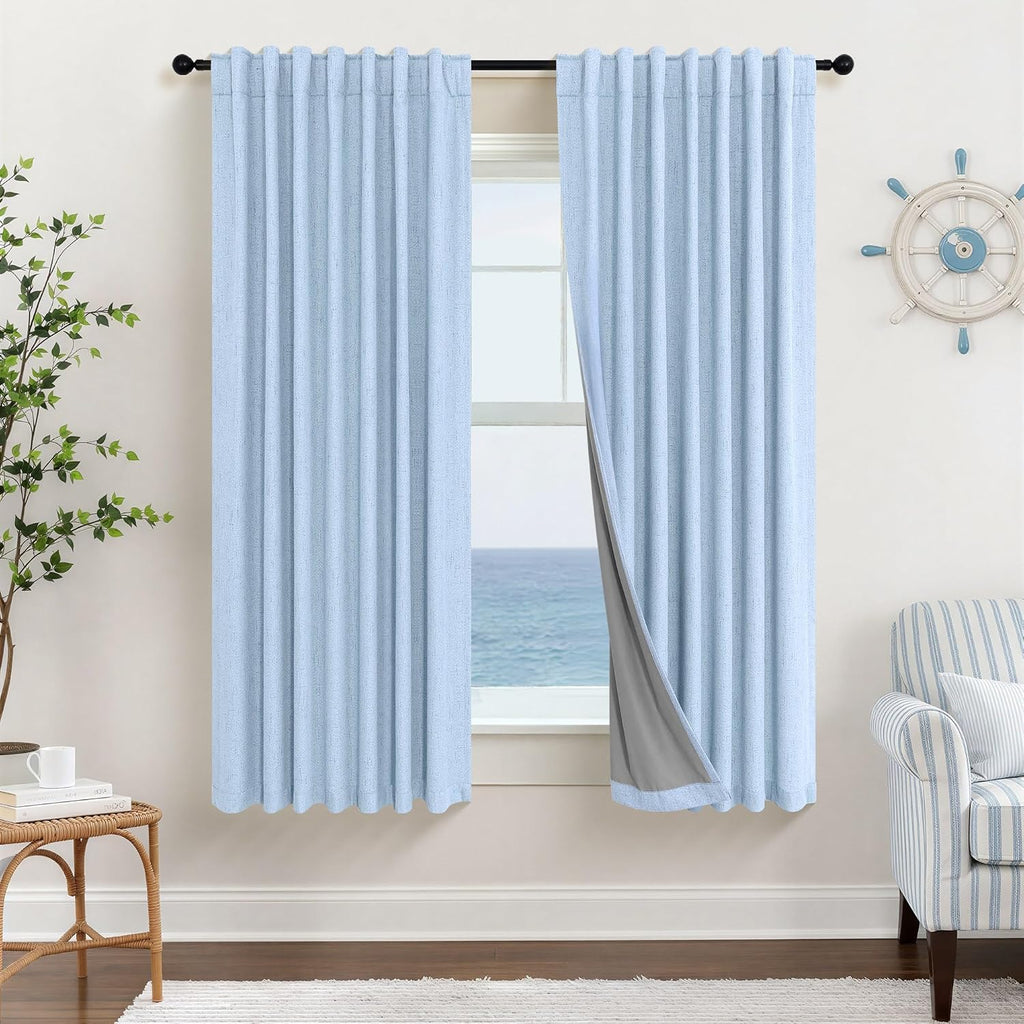 Pitalk Light Blue Curtains for Bedroom 63 Inch Length 2 Panels Linen Blackout Room Darkening Cold Heat Light Blocking Sky Baby Blue Curtain…