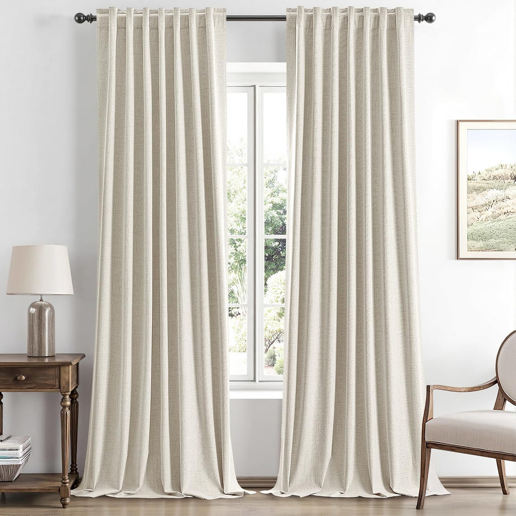 Miulee 100% Blackout Linen Curtains for Bedroom, Linen Beige Solid Luxury Decor Thermal Insulation Room Darkening Drapes for Living Room Nu…