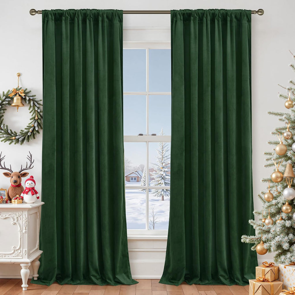 Lamit Emerald Green Velvet Curtains 96 Inch for Living Room, Thermal Insulated Room Darkening Drapes Noise Reducing Back Tab and Rod Pocket…