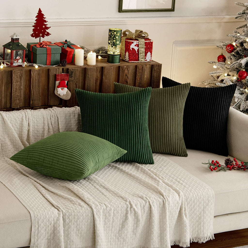 Miulee Boho Farmhouse Throw Pillow Covers 18x18 Inch Set of 4 Mordern Neutral Green Cushion Covers Soft Corduroy Nordic Home Decor for Spri…