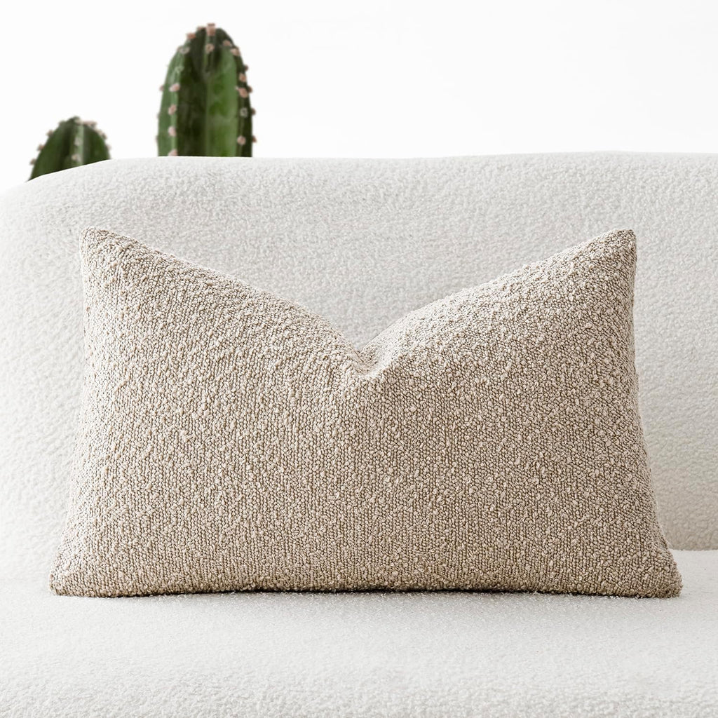 Foindtower Textured Boucle Throw Pillow Covers Accent Solid Lumbar Pillow Cases Cozy Soft Decorative Couch Cushion Case for Chair Sofa…