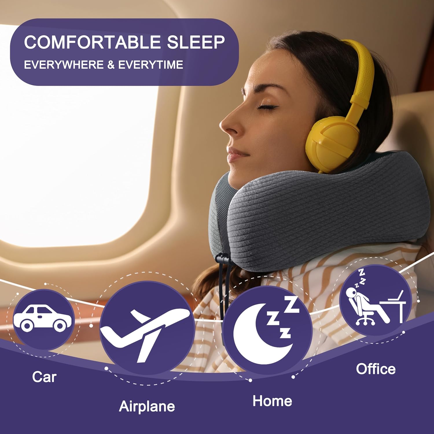 napfun Neck Pillow for Traveling, Upgraded Travel Neck Pillow for Airplane 100% Pure Memory Foam Travel Pillow for Flight Headrest Sleep…