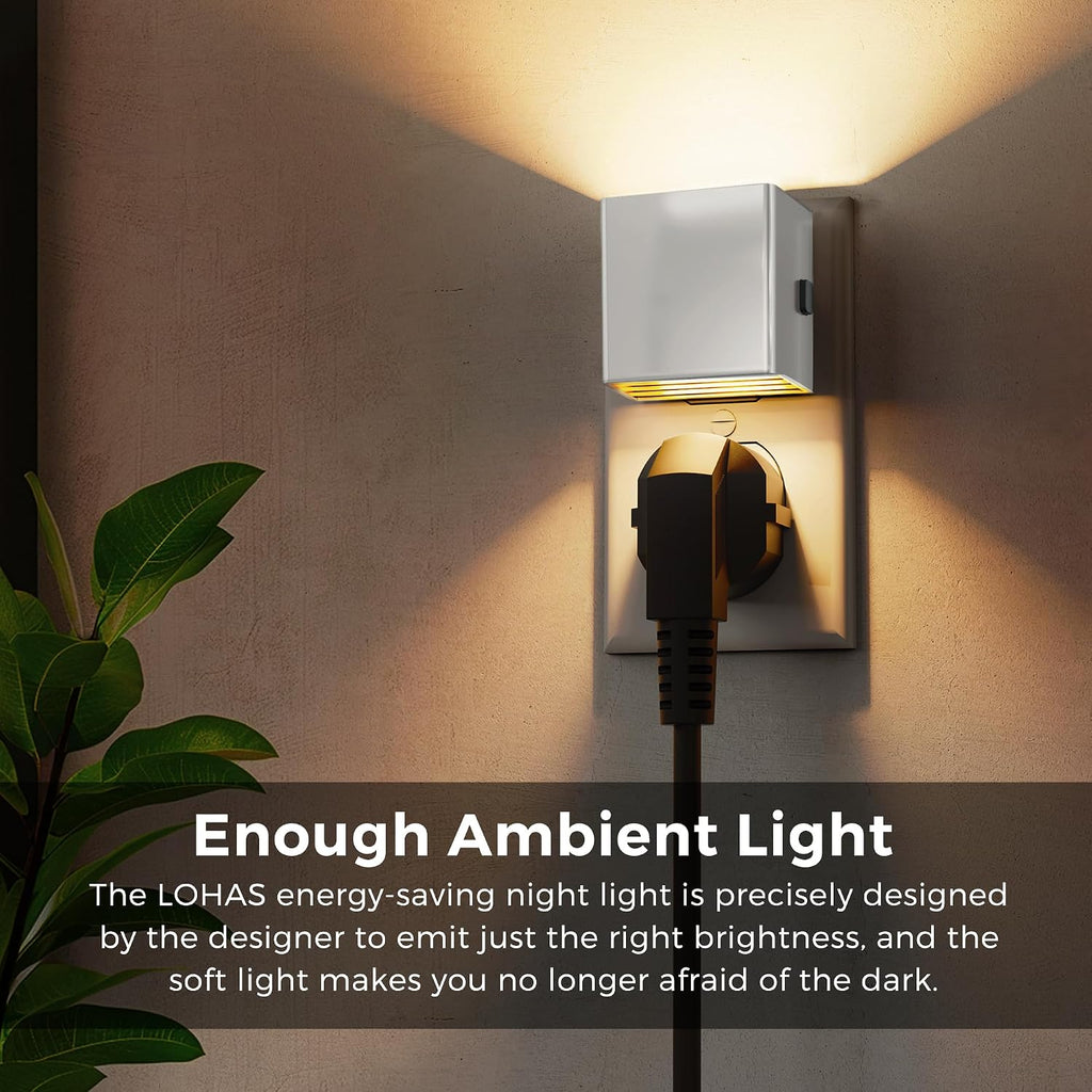 L LOHAS LED Night Light, Night Lights Plug into Wall,[2-Pack] Dimmable Night Light with Light Sensor,3000K Warm White, Silver Nightlight…