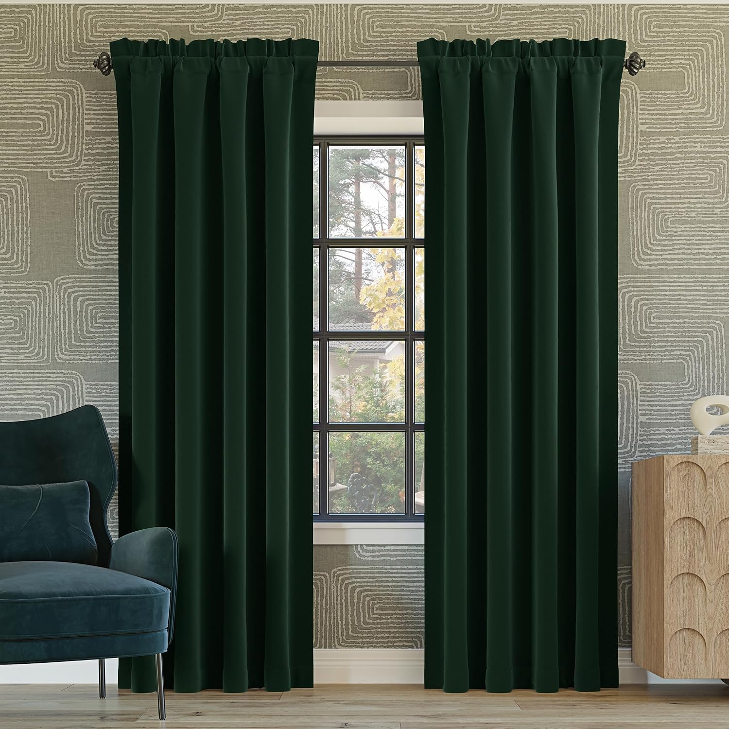 Sun Zero Oslo Theater Grade Extreme 100% Blackout Rod Pocket Curtain Panel, 52" x 84", Evergreen