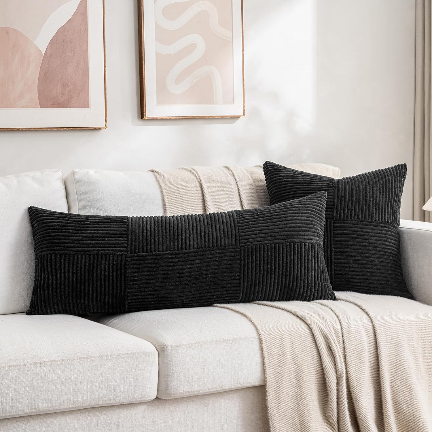 Fancy Homi 2 Packs Black Decorative Throw Pillow Covers 18x18 Inch for Living Room Couch Bed Sofa, Rustic Farmhouse Boho Home Decor, Soft…