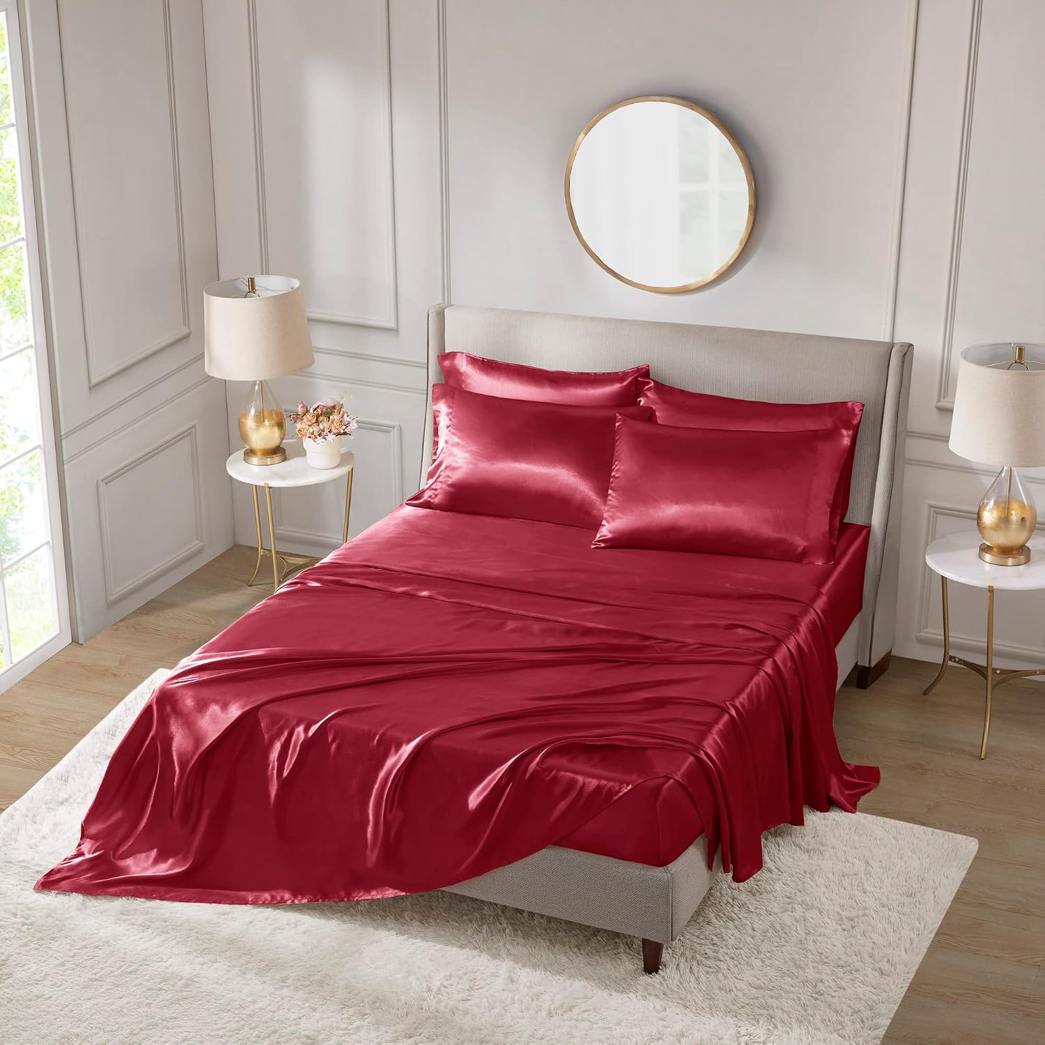 Madisonpark Madison Park Essentials Satin Sheet Set Luxury and Silky with Natural Sheen, Elastic 14" Pocket fits up to 16" Mattress, All Ar…