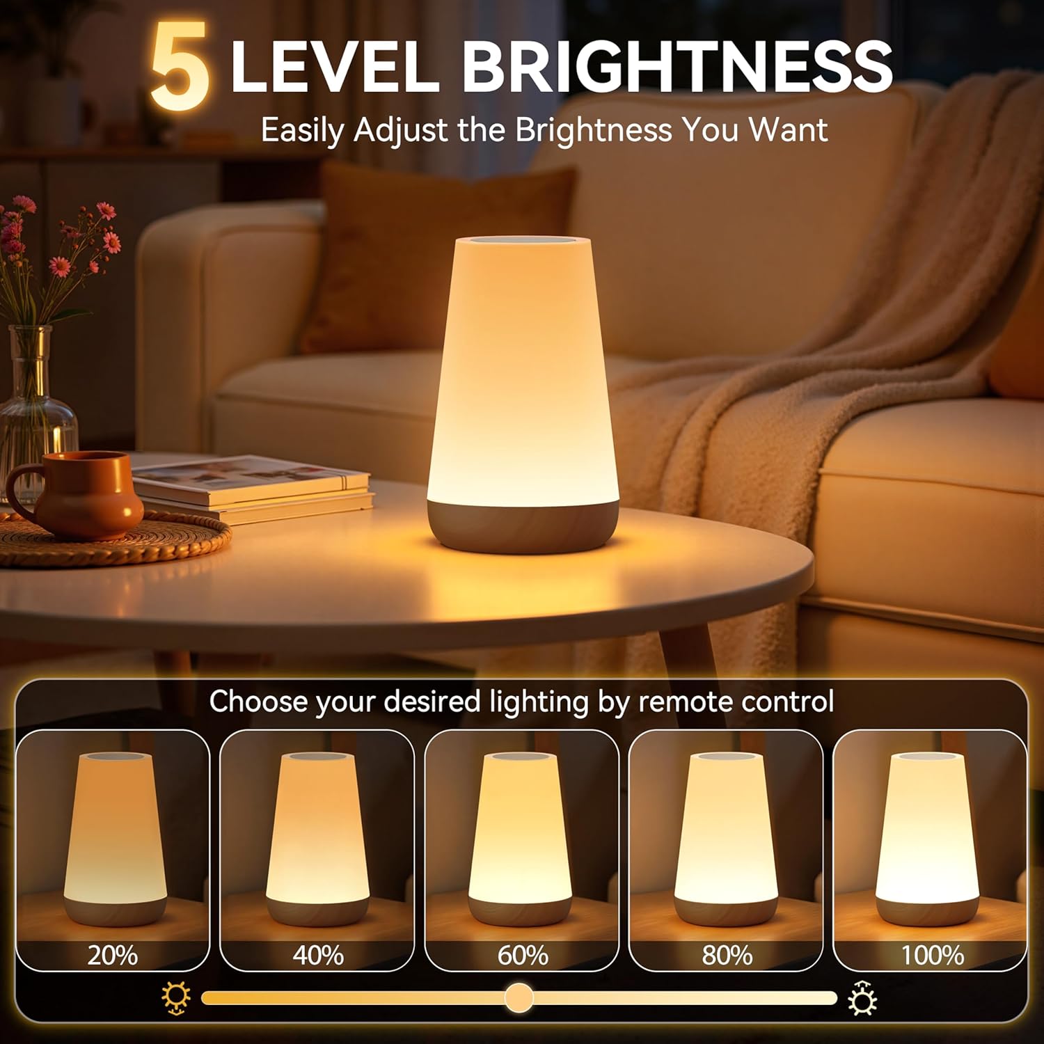 Auxmir Rechargeable LED Night Light, Touch & Remote Control Bedside Lamp with 13 Colors, 5 Brightness Levels, Portable Table Lamp for…
