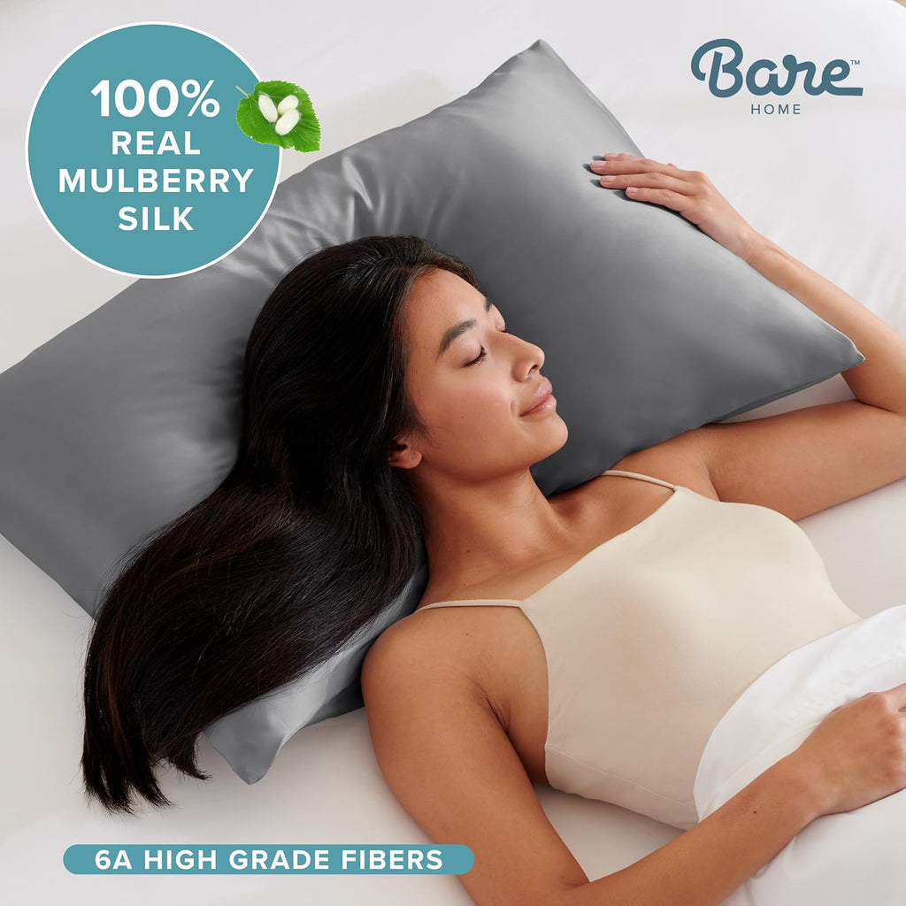 BareHome Bare Home 100% Mulberry Silk Pillowcase for Hair and Skin - Ultra 6A Grade 19 Momme Silk Pillow Case - Hidden Zipper - Breathable…