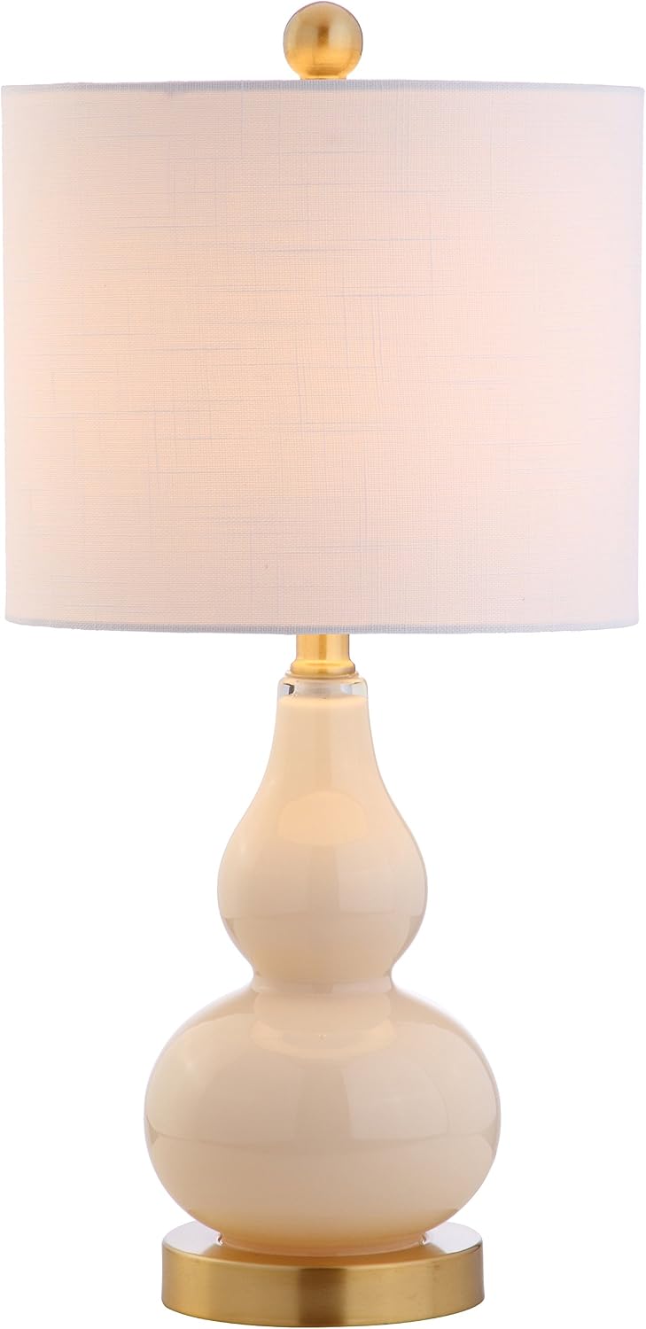 JONATHAN Y 20.5" Ivory Glass Table Lamp, Modern Gourd Bedside Nightstand Lamp for Bedroom, Living Room, White Linen Shade, LED Bulb…
