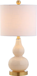 JONATHAN Y 20.5" Ivory Glass Table Lamp, Modern Gourd Bedside Nightstand Lamp for Bedroom, Living Room, White Linen Shade, LED Bulb…