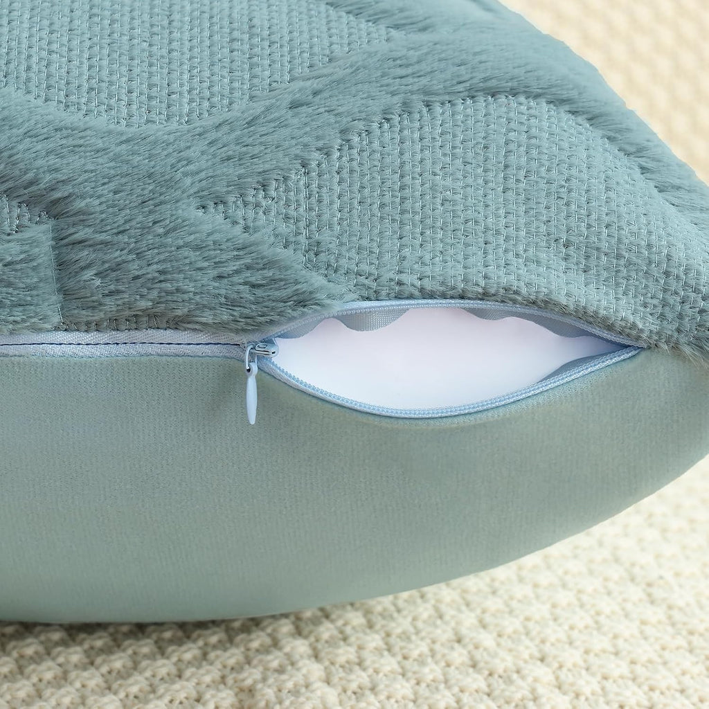 decorUhome Summer Throw Pillow Covers 12x20 Inch Set of 2, Soft Plush Faux Fur Wool Lumbar Aqua Accent Couch Pillow Covers for Modern Farmh…