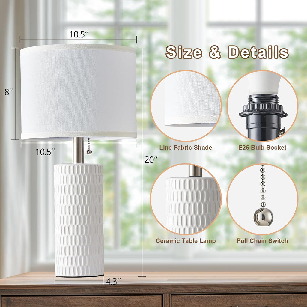 Reaketon 20" Small Ceramic Table Lamps for Bedroom Set of 2, Modern Table Lamps for Night Stands, Living Room, Home Office and Hallways…
