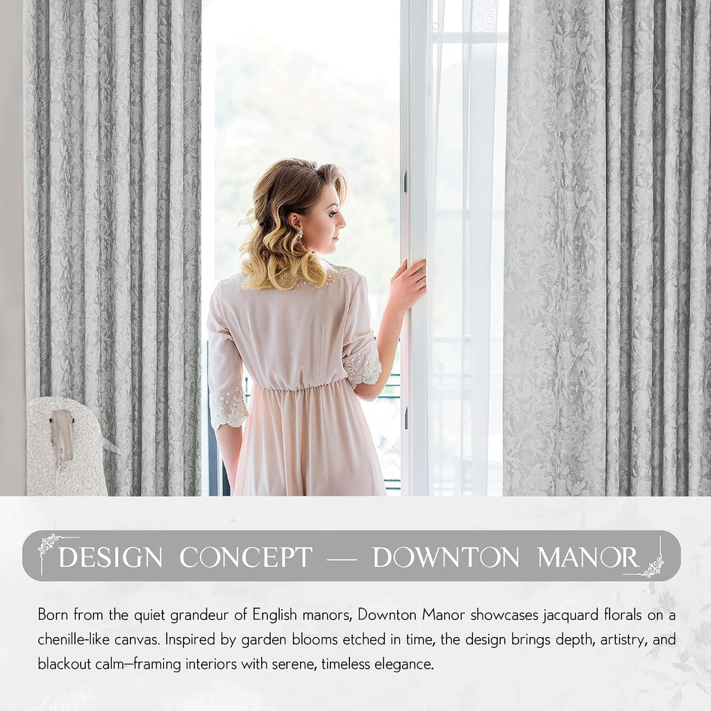 Beauoop Grey Floral Jacquard Blackout Curtains 84 Inches Long 2 Panels for Bedroom Living Room Chenille Flower Room Darkening Thermal…