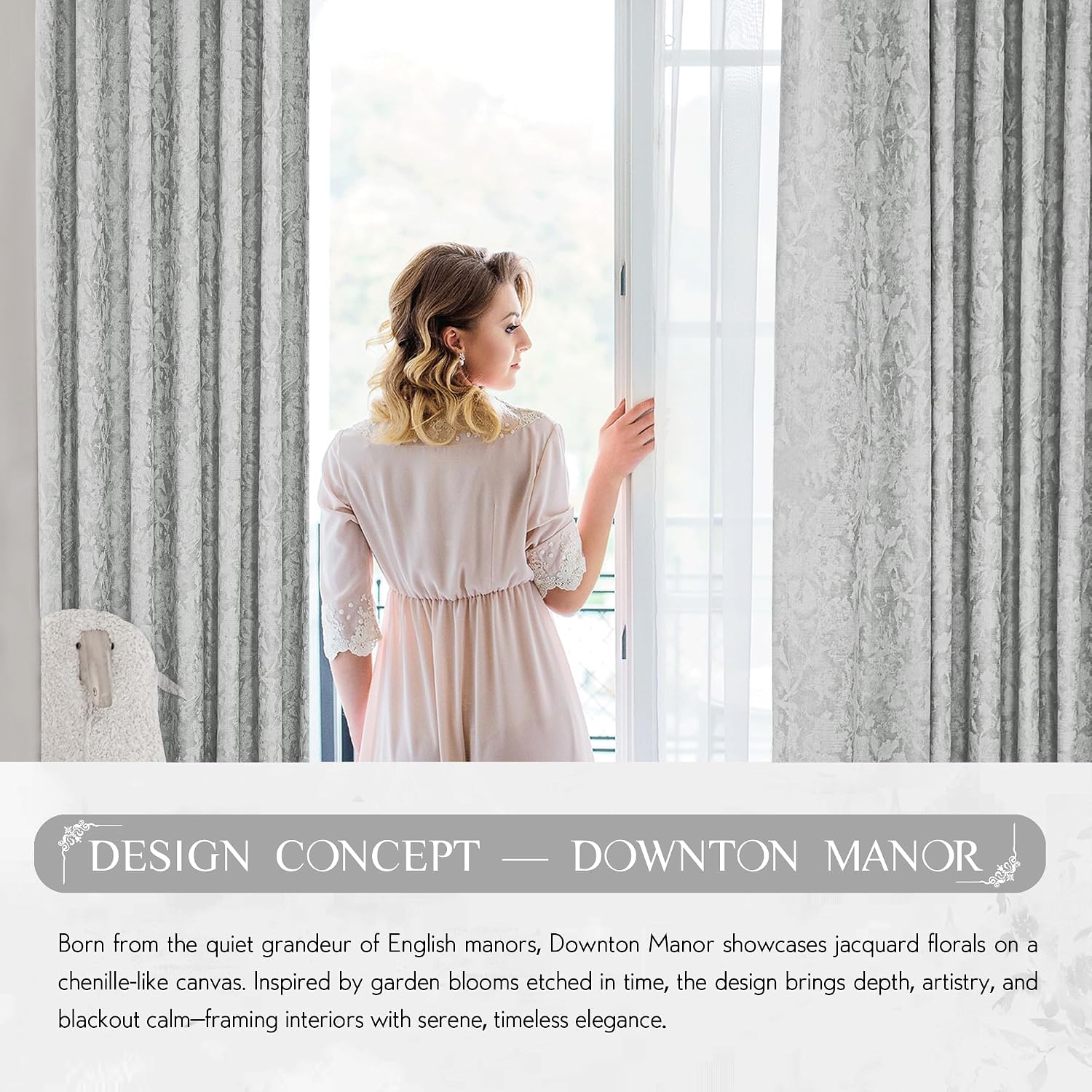 Beauoop Grey Floral Jacquard Blackout Curtains 96 Inches Long 2 Panels for Bedroom Living Room Chenille Flower Room Darkening Thermal…