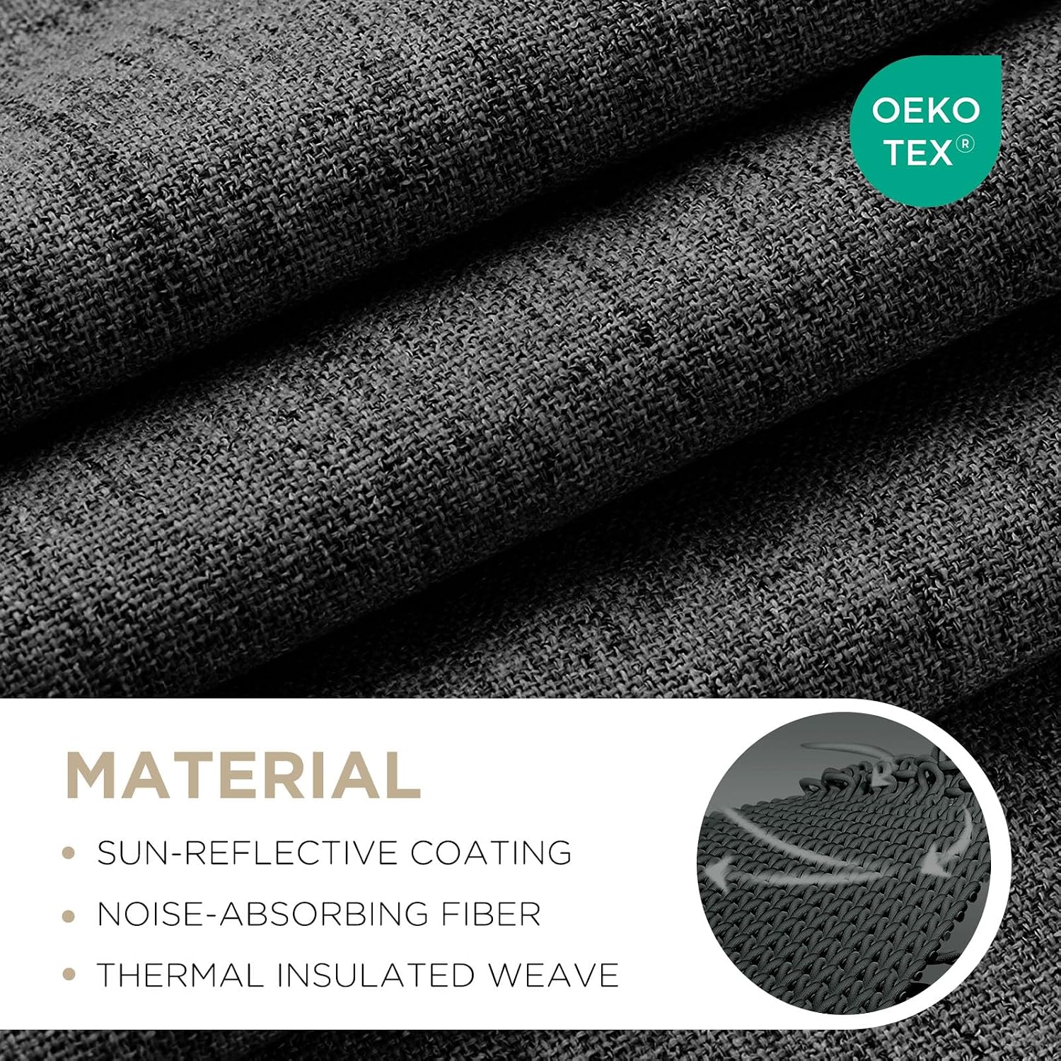 Joydeco Linen Blackout Curtains for Bedroom - 100% Light Blocking 1 Panels, Black Drapes 70" W x 108" L, Thermal Insulated Room Darkening C…