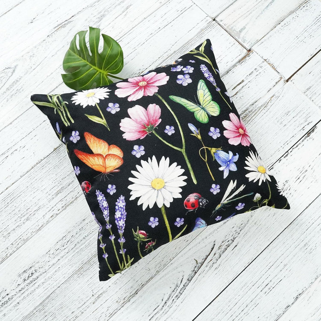 ONWAY Outdoor Waterproof Spring Summer Pillow Covers 18x18 Inch Set of 4 Floral Farmhouse Throw Pillows Decorative Cushion Cases for…