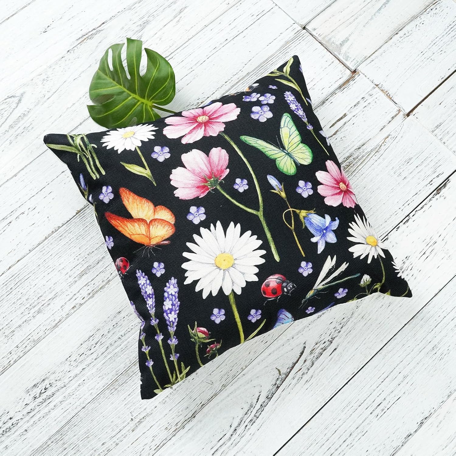 ONWAY Outdoor Waterproof Spring Summer Pillow Covers 18x18 Inch Set of 4 Floral Farmhouse Throw Pillows Decorative Cushion Cases for…