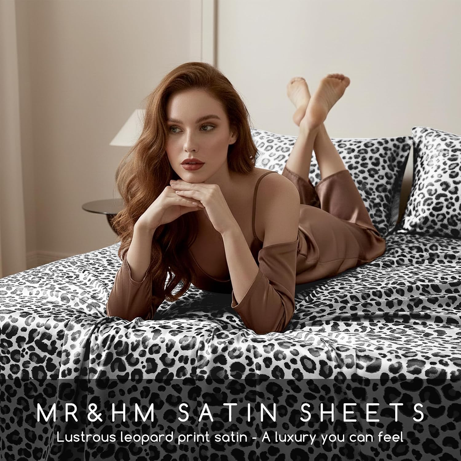 MR&HM Satin Sheets with Elastic Corner Straps, Full Size Sheets Set, 4 Pcs Silky Bedding Set with 15 Inches Deep Pocket for Mattress (…