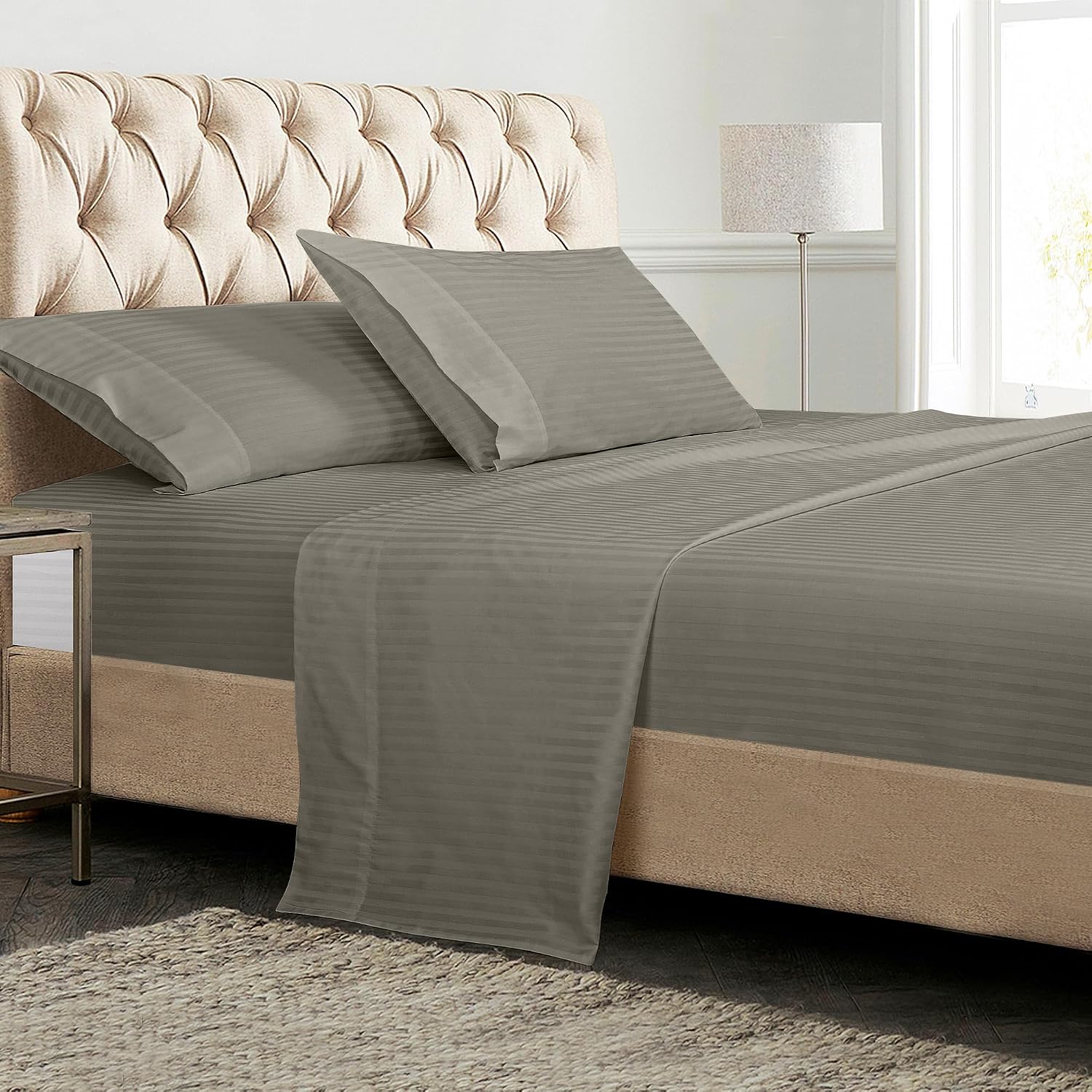 Royalelinens ROYALE LINENS 300 Thread Count 100% Long Staple Combed Cotton Striped Sheet Set - 3 Piece Twin Bed Sheets - 1 Fitted, 1 Flat &…