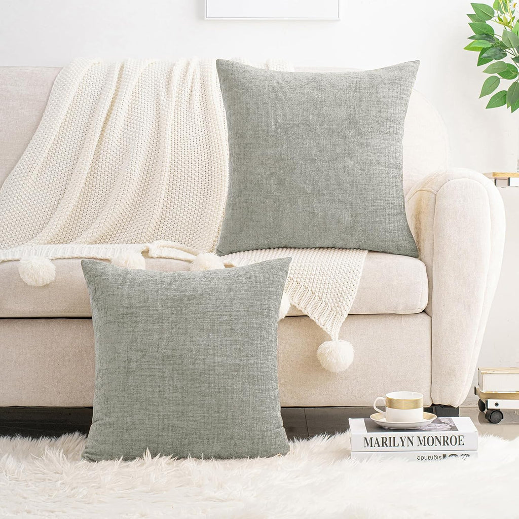 Hwy50 HWY 50 Gray Couch Pillow Covers 18x18 Inch Pack of 2, Soft Chenille Decorative Throw Pillow Cases Farmhouse for Sofa Living Room Bed…
